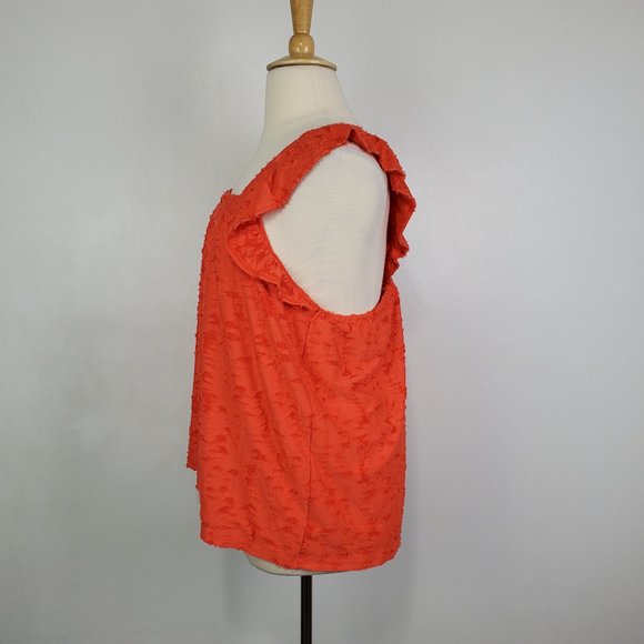 LC Lauren Conrad Orange Ruffle Sleeve Strappy V-Back Textured Top NEW NWT 1X - Picture 4 of 13